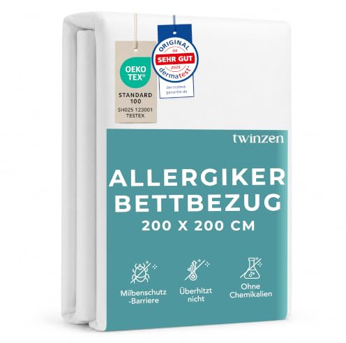 Twinzen - Milbenbezug Bettdecke 200x200cm - Encasing - Allergiker - Weiß | Oeko-Tex zertifiziert · mit Reißverschluss · Anti Milben · Milbenschutz · Allergie Bettwäsche · atmungsaktiv · waschbar 95°C