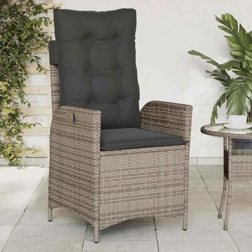 Frdhee Lounge Sessel Outdoor,Gartensessel Verstellbar mit Kissen Grau Poly Rattan,Bistrostuhl für Garten, Pool, Terrasse, Esszimmer