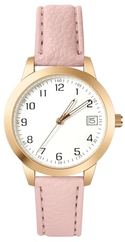 AOOSU Women's Leather Quartz Watch, Leather Strap Ladies Watches, Analog Quartz Watches with Date White Dial, 3 Hand, Premium Fashion Wrist Watch for Women Ladies Girls