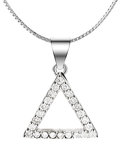 Löb 925 Silber Kette Zirkonia Glitzer Steine Dreieck Kreis Anhänger Modern Damen Halskette Strass Geometrisch Minimalistisch Modern Brautschmuck