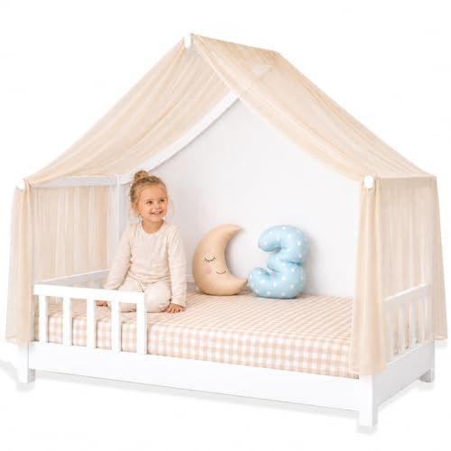YellowNest Hausbett Himmel aus 100% Polyester – Einzelstück - Atmungsaktiv und trapazierfähig – Betthimmel Baldachin für Kinderbett & Hausbett, Kinderzimmer Deko (Beige, 160 x 400 cm)