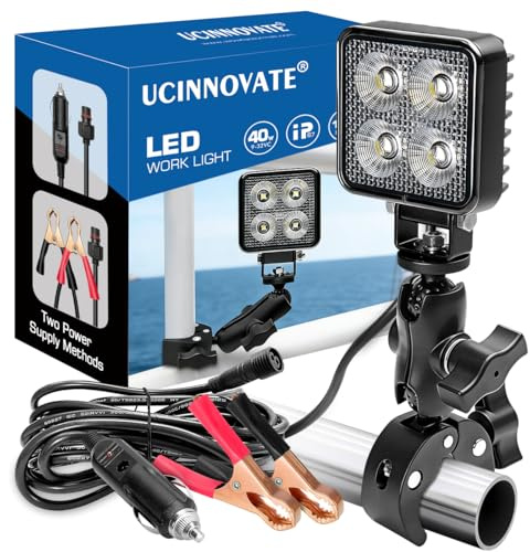 UCINNOVATE Tragbarer, um 360° drehbarer LED-Bootsscheinwerfer mit Klemme, 3-Zoll-LED-Arbeitsleiste mit Dual-Stromversorgung, 12-V-Scheinwerfer für Boote, Camping, LKW und Wohnmobile