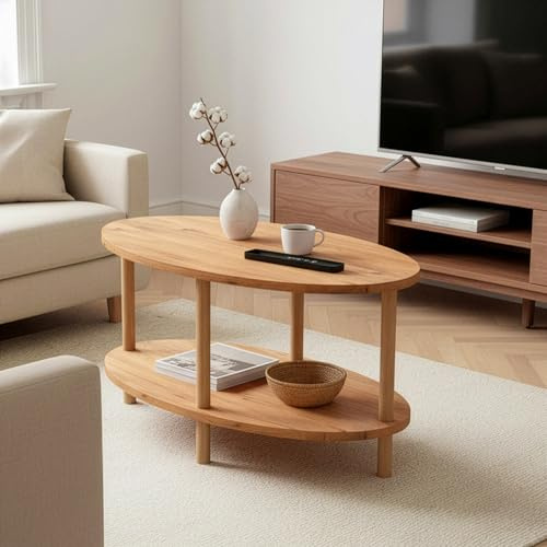 CARENZA HOME Beistelltisch Eiche 2 Ablagen Oval 70x44 Couchtisch Nachttisch
