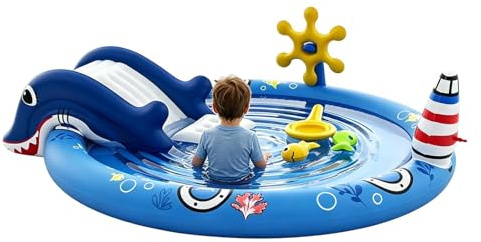 Parso Acquatico Gonfiabile Per Bambini - Piscinetta Tema Oceano Con Scivolo E Spruzzatori, Piscina Bassa Per Bambini 2-6 Anni, Divertimentou Estivo In Giardino