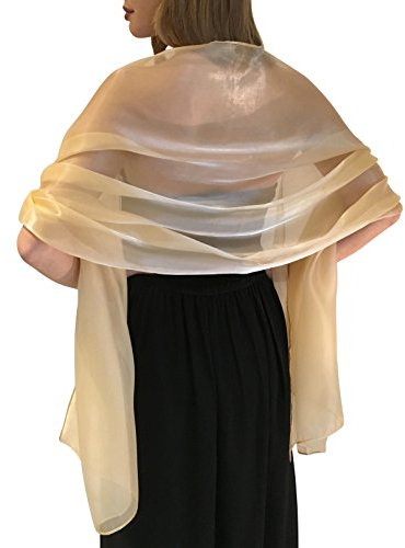 Central Chic Silky Iridescent Champagne Gold Pashmina Wrap Stole Shawl For Weddings Bridal Bridemaids & Evening Wear (Champagne Gold)
