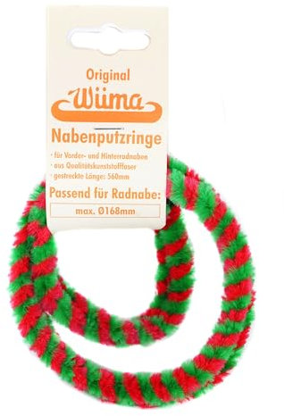 Nabenputzringe WÜMA rot/hellgrün SET (vorne & hinten) für SIMSON-Nabe 168mm, 560mm lang.