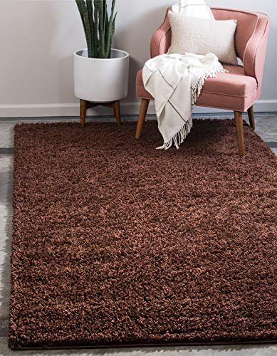 Unique Loom Solid Shag Collection Area Rug (9' x 12' 2 Rectangle Chocolate Brown)