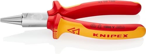 KNIPEX Rundzange isoliert mit Mehrkomponenten-Hüllen, VDE-geprüft verchromt 160 mm, 22 06 160