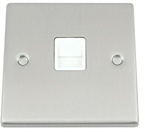 Master Telephone BT Plug Socket - Satin Matt Chrome Square - White Insert