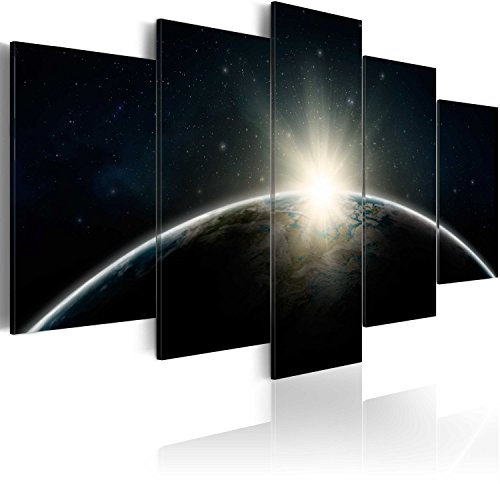 B&D XXL - Wandbilder XXL Erde 200x100cm 5 tlg - Wand Deko Leinwand Bilder Groß Wanddeko Wohnzimmer Schlafzimmer Kunstdrucke - Earth Weltall Himmel Sterne f-A-0089-b-m