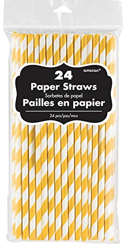 amscan Jaunes Lot de 24 pailles en Papier à Rayures 19 cm, 400074.09
