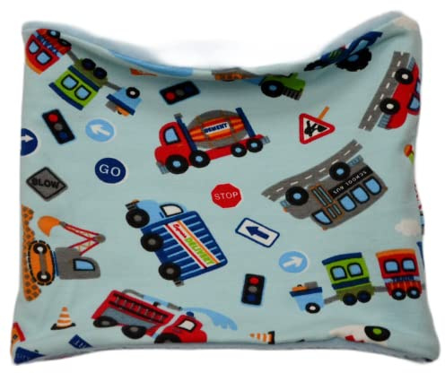 Fleece Loop Schal |Baustelle Fahrzeuge Feuerwehr Bagger hellblau | Junge Boy Kind 3-4 - 5-6- 7-8 Jahre | Halstuch Schal warm gefüttert