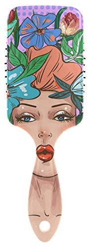 Haarbürste für Frauen Mädchen, Pop-Art Mädchen mit Blumenkranz Haarbürste Luftkissen Kamm für langes, dickes, lockiges, welliges, trockenes oder beschädigtes Haar, reduziert Haarbruch und kr