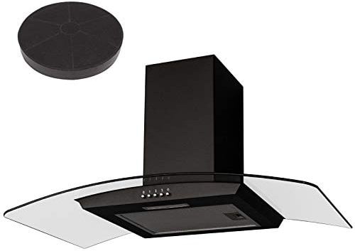 SIA CGH90BL Black 90cm Curved Glass Chimney Cooker Hood Extractor Fan And Filter