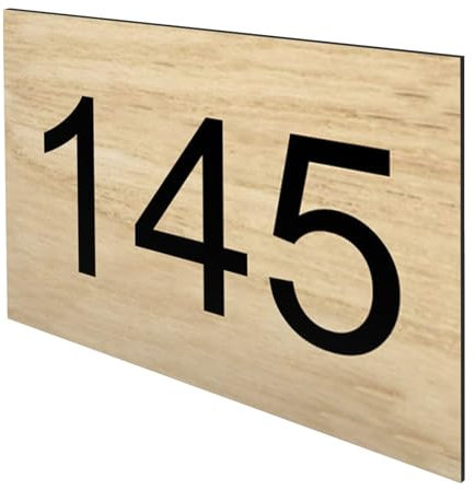 DECOHO - Numéro boîte aux Lettres Personnalisable Grand Format - Plaque Plastique 1,6 mm Effet Bois Clair - Chiffres Noirs, 100x70 mm, ad