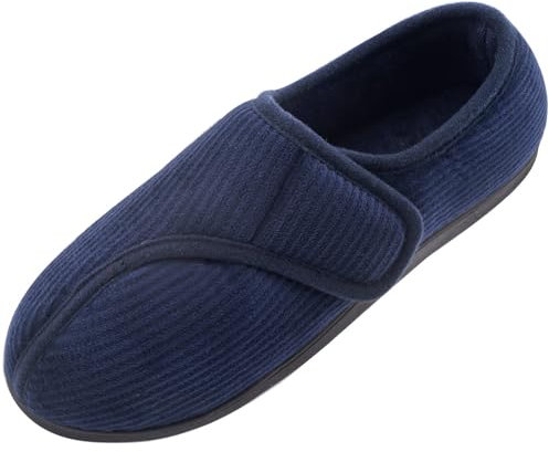 Git-up Diabetic Slippers Shoes for Men Arthritis Edema Adjustable Closure Toe Swollen Feet Slippers Memory Foam Comfy Bedroom House Indoor Outdoor Shoes, Blue UK/7