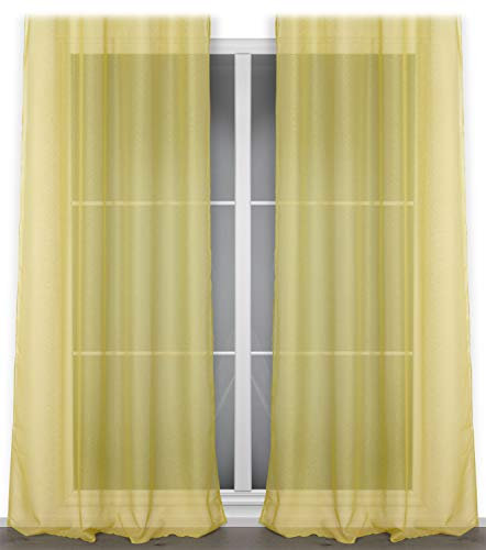 BEAUTEX Vorhang mit Ösen oder Kräuselband, transparente Gardine Dolly, Farbe und Größe wählbar (Ösenschal - Breite 140 cm - Höhe 240 cm - 2 Stück - Gelb)