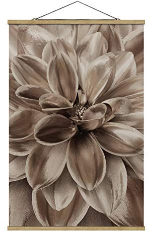 Stoffbild mit Posterleisten - Bronzener Dahlientraum 120cm x 80cm Eiche