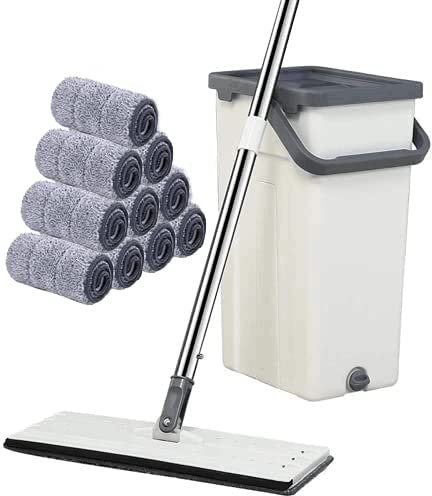 Flach-Mopp Wischmopp Set mit 10 Mikrofaser Pads Wischsystem für Bodenreinigung Wischsystem bodenwischer Set Putzeimer mit Wischmop Set Wischer Set mit auswringfunktion zu Reinigung für Alle Boden