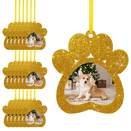Fassory 20 Pcs Hanging Photo Frame, Felt Glittering Picture Holders for Pets Dogs Cats, Photo Gift Tags, Birthday Party Supplies (Gold Claw)