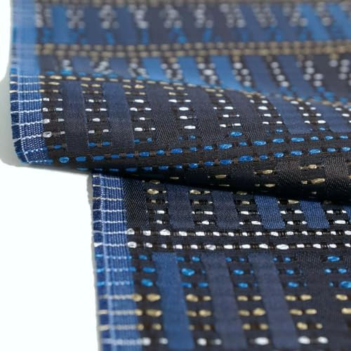 TOLKO Dekostoff Meterware Gardine Vorhang Tischdecke | 140cm breit | Blickdicht knitterarm mit eingewebtem Muster | Bekleidungsstoffe Dekostoffe Vorhangstoffe Stoffe zum Nähen Meterware Stoff (Blau)