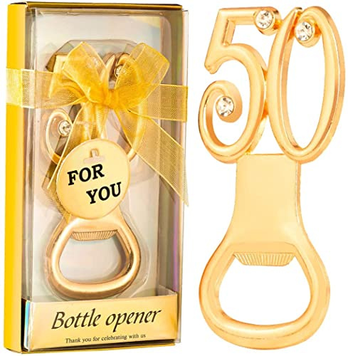 Goldene Flaschenöffner für 50. Geburtstag, Partygeschenke oder 50. Hochzeitstag, Partygeschenke, Souvenirs, Dekorationen für Gäste, 50 Stück