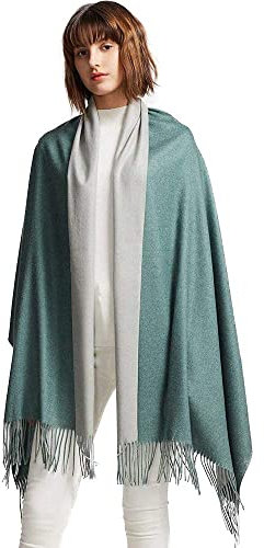 MaaMgic Schal Damen Zweifarbig Stola mit Baumwolle Herbst Winter Mehrfarbige Deckenschal MEHRWEG Grün Grau