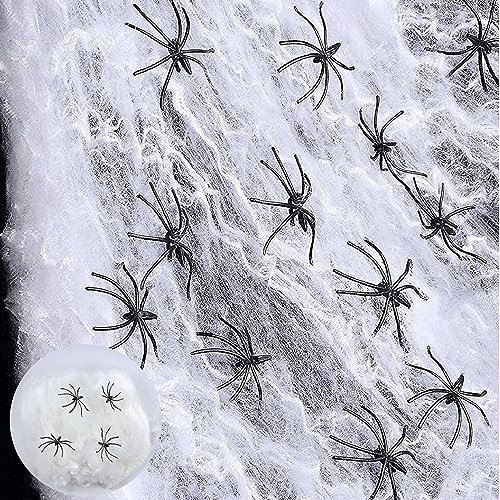 ADMAY Spinnennetz Halloween, Halloween Horror Spinnennetz Kit mit 100g Weiße Dehnbare Spinnenweben und 30 Kunstspinnen für 500 Quadratfuß Überdeckung, Halloween Deko Set für Innen und Außen