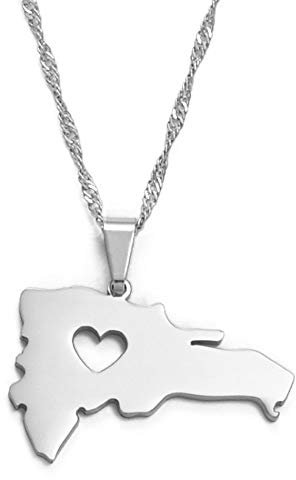 Karte Halsketten Anhänger - Die Dominikanische Republik Karte Anhänger Halskette Für Frauen Männer Schmuck Karte Von Dominikanisch - Für Frauen Männer Patriotischer Charme Schmuck,Wei