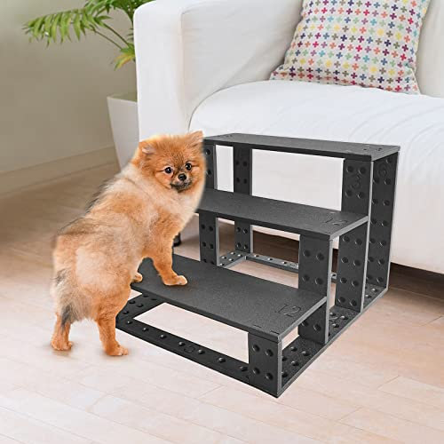 NAMSAN Hundetreppe Katzentreppe 3 Stufen Haustiertreppe für Bett Sofa Einfach zu Montieren Rampe für Hund/Katze, 42 x 40 x 31CM