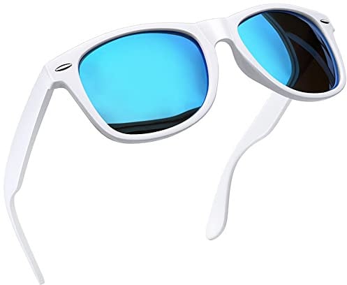 Joopin Square Polarised Sunglasses for Men Women UV Protection Unisex Mirror Retro Sunglasses Man for Driving Hiking Fishing Sports (White Frame Mirrored Blue Lens)
