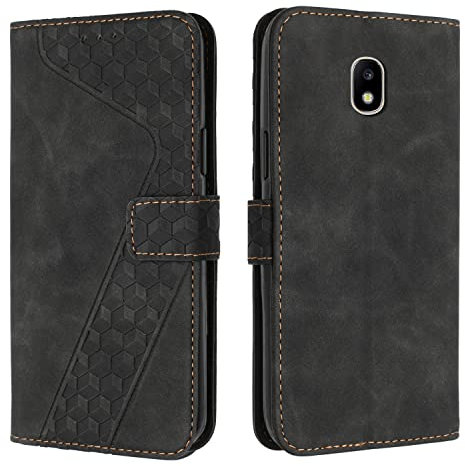 OKZone Kompatibel mit Samsung Galaxy J730/J7 2017 Hülle, Handyhülle Samsung J730/J7 2017, PU Leder Tasche Wallet Schutzhülle Flip Cover Klappbar Etui mit Magnet Kartenfach TPU Lederhülle (Schwarz)
