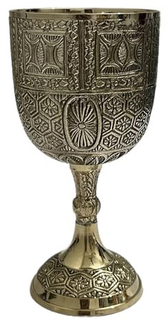 Morcomart Brass Vintage King's Chalice Goblet Cup Handmade Gothic Theme Embossed Goblet Glass (Pack Of 1)