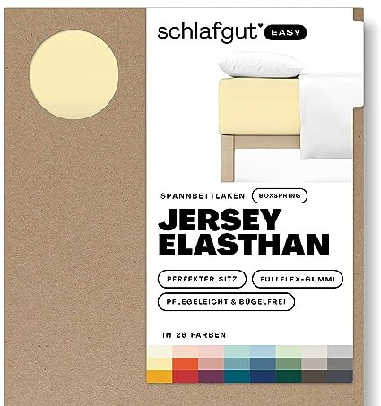 Schlafgut Easy Jersey Elasthan Boxspring Spannbettlaken 140x200 bis 160x220 Yellow Mid, Spannbetttuch aus superweicher Baumwolle mit Elasthan