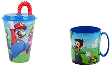 ALMACENESADAN, 4801, Pack tour à l'école super Mario ; composé de tasse micro-ondes 350 ml et tasse avec canne 430 ml, produit réutilisable, sans BPA