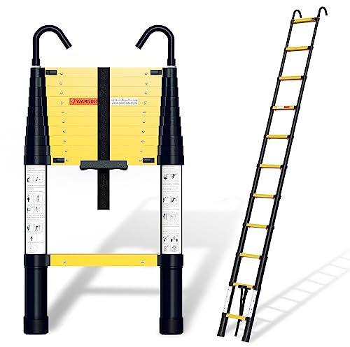 Ansobea 3,8m Einem-Tasten Teleskopleitern Tragbar Leiter EIN-Knopf-Rückzug Leiter Ausziehleiter mit Tragegriff Ausziehbar Aluminiumleiter Teleskopleiter Leicht Flexibel Maximale Tragkraft von 150kg