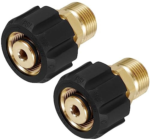 2PCS Pressure Washer Hose Adapter Brass M22 15mm Female to M22 14mm Male Connect Fitting 5000PSI Sturdy Pressure Washer Quick Connect Kit Quick Disconnect Water Hose Fittings(Black)