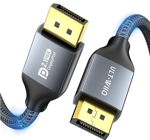 ULT-WIIQ Câble Displayport 2.1, 16K@60Hz 8K@120Hz 4K@240Hz 165Hz 144Hz 2K@480Hz 80Gbps, Certifié VESA Cable DP 2.1 Soutien VRR HDR10 G-Sync Free-Sync DSC pour Moniteur Gaming PC Carte Graphique 1M