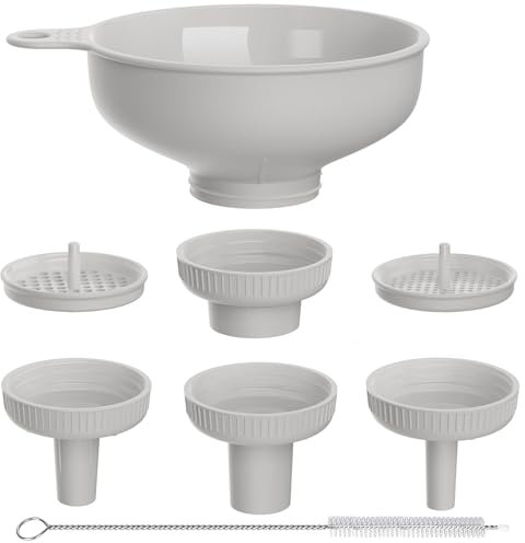 Entonnoir de Cuisine à Large Ouverture, Entonnoir de Cuisson et de Mise en Conserve en Plastique de Qualité Alimentaire Pisol avec 4 Embouts de Différentes Tailles et Deux Passoires