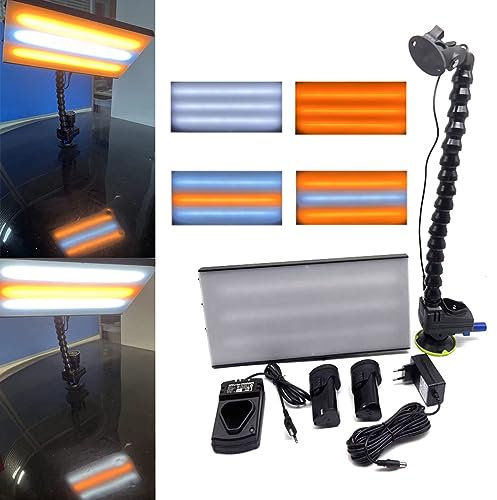 CHHMAELOVE Neue LED-Auto-Dellen-Reparatur-Licht mit 2 x 12V 1500mAh-Batterien, 6 Farben, verstellbares Auto-Dellen-Reparatur-Entferner-Werkzeug, Dellen-Identifizierungsleuchte, 36 x 18 cm
