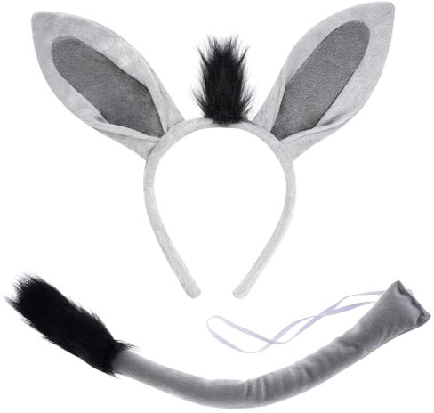 Yolyoo Graues Esel Kostüm Set mit Tutu, Stirnband und Schwanz für Karneval, Halloween, Cosplay & Party, Einheitsgröße