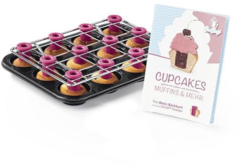 CuCap Back-Set bestehend aus 12 Silikonförmchen, Backbuch und Muffinform mit Zentrierhilfe | Komplettset für perfekte Cupcakes, Muffins und mehr | Mit 40 köstlichen Rezepten zum selber Backen