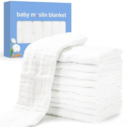 Spucktücher Baby Mulltücher 10er 35x50cm Baby Musselin Waschlappen Saugstark Mullwindeln Weiche Spucktuch Baumwolle Faltwindeln für Baby, Weiß