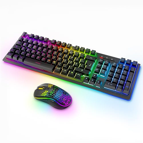 MOOJAY Kabellose Tastatur und Maus RGB Hintergrundbeleuchtung Combo, Wiederaufladbare 2,4 G Leuchtende Gaming Tastatur mit Ergonomischem Kabellosen Dual Mode Mäuse Set, für PC/Laptop/Windows – Schwarz