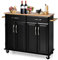 COSTWAY Carro Rodante para Isla de Cocina con Encimera de Madera, Carro Utilitario de Comedor de 4 Puertas con Estantes Ajustables, 2 Cajones Grandes, Toallero, Gabinete con Ruedas (Negro)