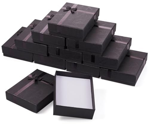 FASHEWELRY Schmuck-Geschenk-Box, Papp-Schmuckschatulle für Halsketten, Armbänder, Ohrringe, Ringe, Verpackung, Aufbewahrungsbehälter, 9 x 7 x 2,6 cm, 12 Stück