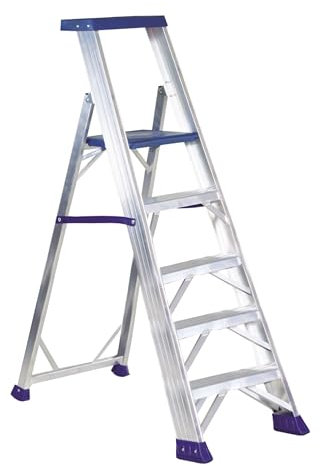Svelt Scaletta Sgabello a gradini, in Alluminio con Guarda-Corpo, Piattaforma Maggiorata e Piedini Antiscivolo, mod. Rhino Super (5 Gradini)