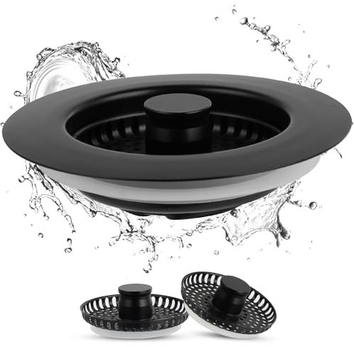 iFealClear Edelstahl 3-in-1 Abflusssieb Küchenspüle & Sieb-Set mit 3 Körben, Ersatz für Spülbeckenstöpsel, Anti-Verstopfung, Geruchsresistent, Passend für 72-86mm Spülenlöcher, Tiefe >28mm - Schwarz