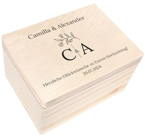 Creative Deco Hochzeitsgeschenke Personalisiert für Brautpaar | Geschenk zur Hochzeit | Erinnerungsbox Hochzeit | Geschenkkiste JGA | Holzkiste mit Deckel | Hochzeitsgeschenk Personalisierte Farbdruck