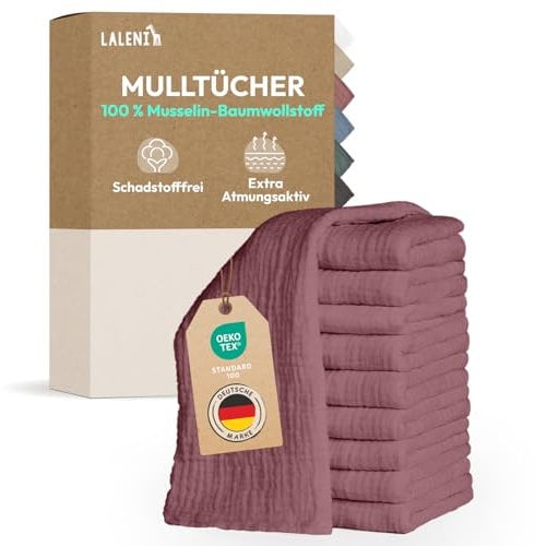 Laleni Spucktücher Baby im 30er Set aus Reiner Baumwolle - schadstofffreie Mulltücher Baby 70x70 - zert.saugstarke Mussellintücher weich - Musselin Tuch als Mullwindel waschbare Mulltücher - Rosa
